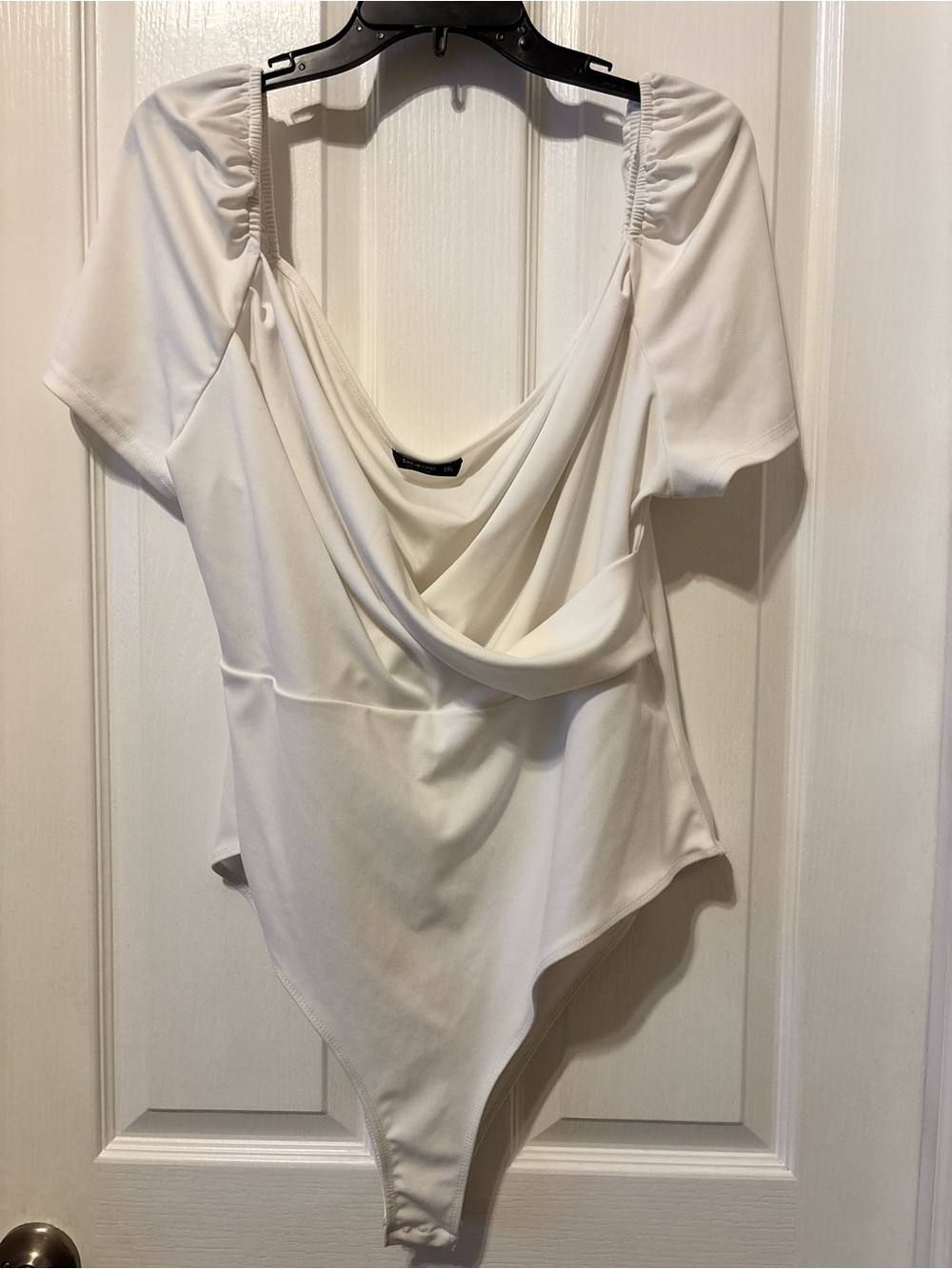 Draped White Short-Sleeve Bodysuit